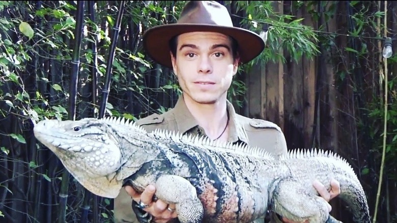 Matthew Lawrence, con in mano un'iguana